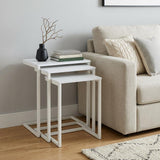 Set of Three White Solid Wood and Steel Frame Nested Tables