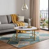 36" White And Gold Faux Marble And Metal Round Coffee Table