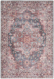 6' X 9' Blue And Pink Medallion Distressed Washable Area Rug
