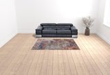 6' X 9' Blue And Pink Southwestern Distressed Washable Area Rug