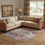 6' X 9' Blue And Pink Southwestern Distressed Washable Area Rug