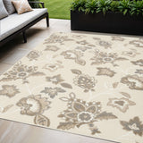 5' X 8' Beige Floral Stain Resistant Non Skid Area Rug