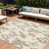 6' X 9' Beige Floral Stain Resistant Non Skid Area Rug