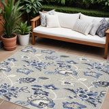 6' X 9' Blue And Grey Floral Stain Resistant Non Skid Area Rug