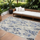 7' X 10' Blue And Grey Floral Stain Resistant Non Skid Area Rug