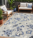 5' X 8' Blue And Grey Floral Stain Resistant Non Skid Area Rug