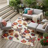 4' X 6' Gray Blue and Orange Floral Non Skid Indoor Outdoor Area Rug