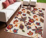 4' X 6' Gray Blue and Orange Floral Non Skid Indoor Outdoor Area Rug