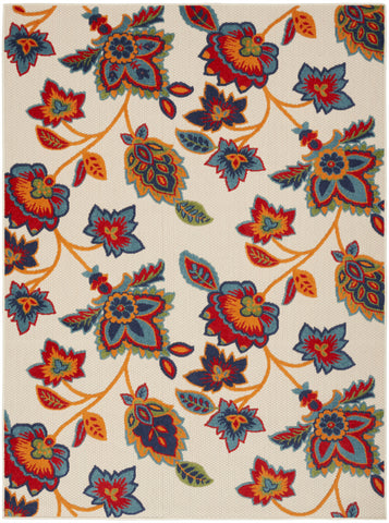4' X 6' Gray Blue and Orange Floral Non Skid Indoor Outdoor Area Rug