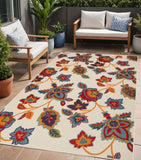 5' X 8' Gray Blue and Orange Floral Non Skid Indoor Outdoor Area Rug