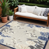 7' X 10' Blue And Grey Floral Stain Resistant Non Skid Area Rug