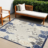 4' X 6' Blue And Grey Floral Stain Resistant Non Skid Area Rug