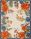 4' X 6' Ivory Blue and Orange Floral Non Skid Indoor Outdoor Area Rug