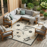 7' X 10' Beige Floral Non Skid Indoor Outdoor Area Rug