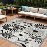 6' X 9' Black And White Floral Stain Resistant Non Skid Area Rug