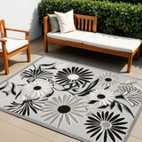 4' X 6' Black White Floral Stain Resistant Non Skid Area Rug