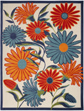 4' X 6' Ivory Blue and Orange Floral Non Skid Indoor Outdoor Area Rug