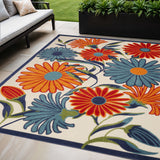 5' X 8' Multicolor Floral Stain Resistant Non Skid Area Rug