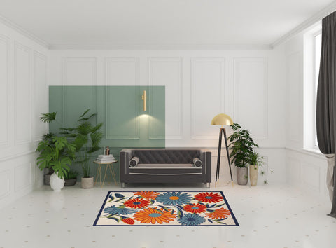 5' X 8' Multicolor Floral Stain Resistant Non Skid Area Rug