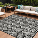 6' X 9' Black And White Fleur De Lis Stain Resistant Non Skid Area Rug