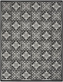 7' X 10' Black And White Fleur De Lis Stain Resistant Non Skid Area Rug