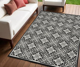 4' X 6' Black And White Fleur De Lis Stain Resistant Non Skid Area Rug