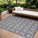 6' X 9' Blue Fleur De Lis Stain Resistant Non Skid Area Rug