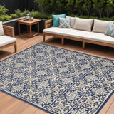 7' X 10' Blue Fleur De Lis Stain Resistant Non Skid Area Rug