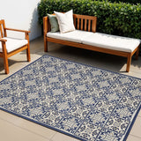 4' X 6' Blue Fleur De Lis Stain Resistant Non Skid Area Rug