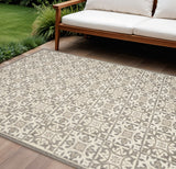 6' X 9' Ivory And Grey Fleur De Lis Stain Resistant Non Skid Area Rug