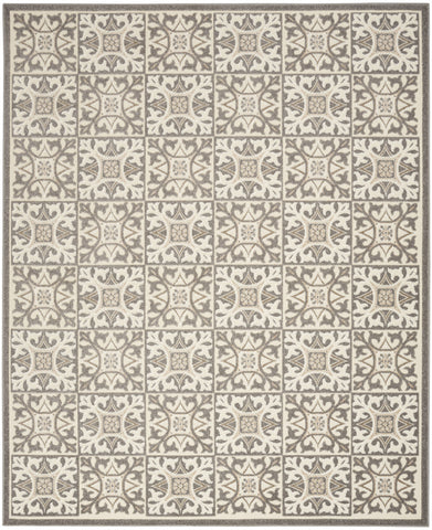 6' X 9' Ivory And Grey Fleur De Lis Stain Resistant Non Skid Area Rug