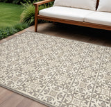 7' X 10' Ivory And Grey Fleur De Lis Stain Resistant Non Skid Area Rug
