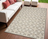 4' X 6' Ivory And Grey Fleur De Lis Stain Resistant Non Skid Area Rug