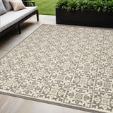 5' X 8' Ivory And Grey Fleur De Lis Stain Resistant Non Skid Area Rug