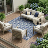 7' X 10' Blue Floral Stain Resistant Non Skid Area Rug