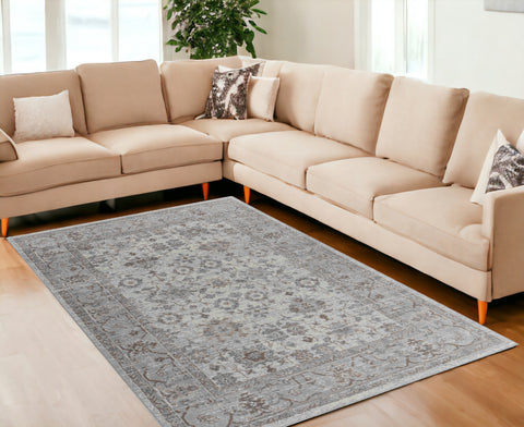 7' X 10' Grey Oriental Area Rug