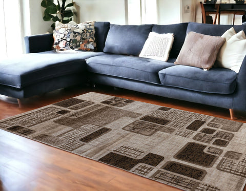 8' X 11' Brown Geometric Area Rug