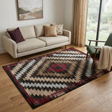 5' X 7' Brown And Red Geometric Area Rug