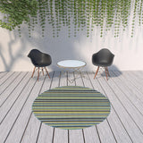 8' X 8' Blue and Green Round Striped Stain Resistant Indoor Outdoor Area Rug