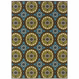 7' X 10' Blue and Green Floral Stain Resistant Indoor Outdoor Area Rug