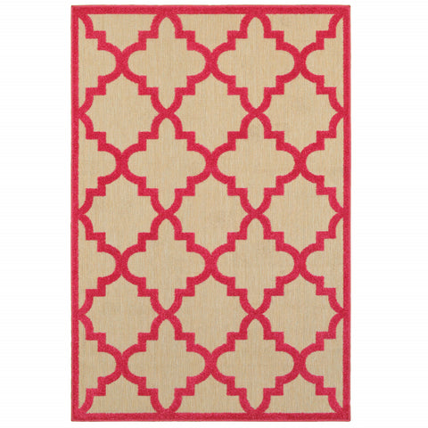 7' X 10' Red Geometric Stain Resistant Indoor Outdoor Area Rug