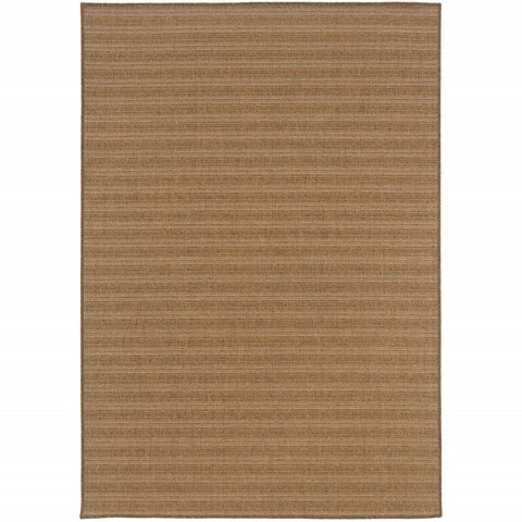 7' X 10' Tan Striped Stain Resistant Indoor Outdoor Area Rug