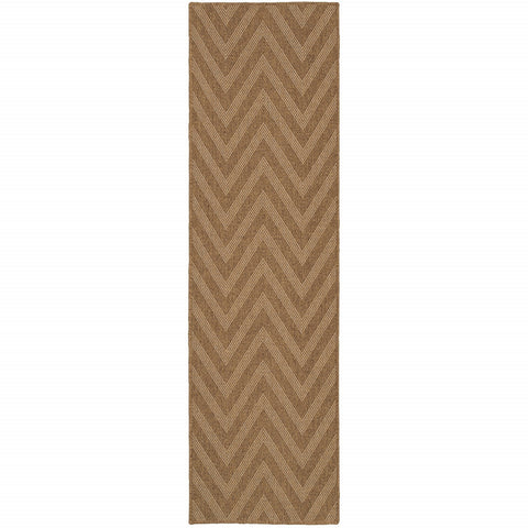 2' X 8' Tan Geometric Stain Resistant Indoor Outdoor Area Rug