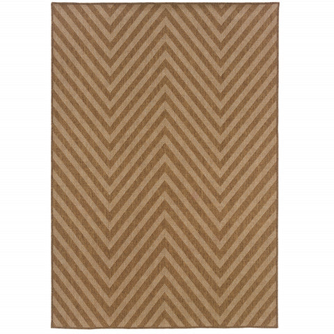 7' X 10' Tan Geometric Stain Resistant Indoor Outdoor Area Rug