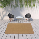 7' X 10' Tan Striped Stain Resistant Indoor Outdoor Area Rug