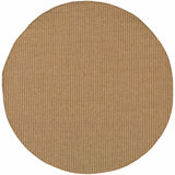 8' X 8' Tan Round Striped Stain Resistant Indoor Outdoor Area Rug