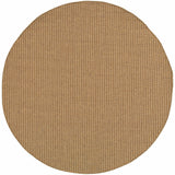 8' X 8' Tan Round Striped Stain Resistant Indoor Outdoor Area Rug