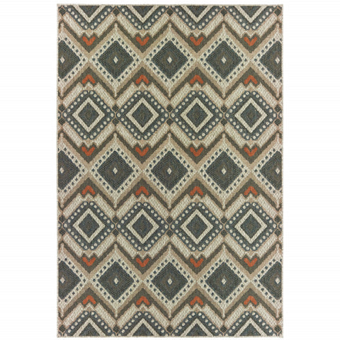 7' X 9' Gray Geometric Stain Resistant Indoor Outdoor Area Rug