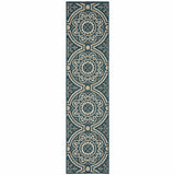 2' X 8' Blue and Gray Geometric Stain Resistant Indoor Outdoor Area Rug