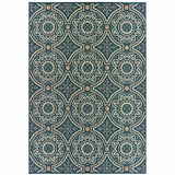 5' X 7' Blue and Gray Geometric Stain Resistant Indoor Outdoor Area Rug